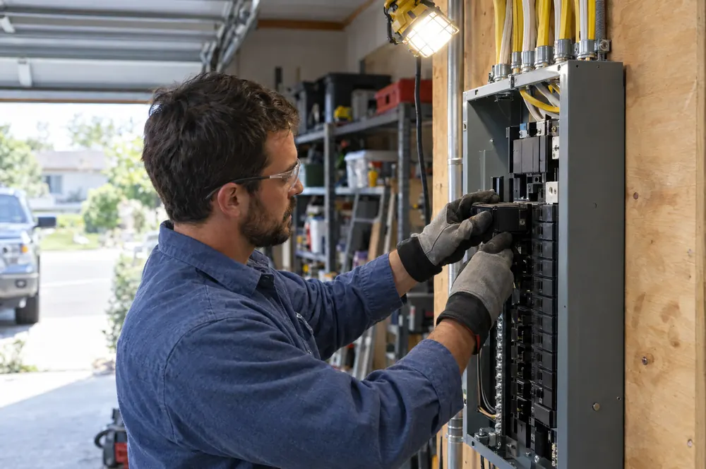 Electrician installing breakers during a residential panel upgrade